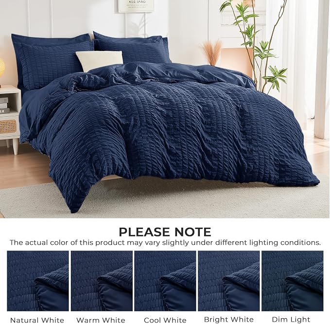 HYMOKEGE Navy Blue Twin Comforter Set Seersucker 5 Pieces, All Season Luxury - Image 4
