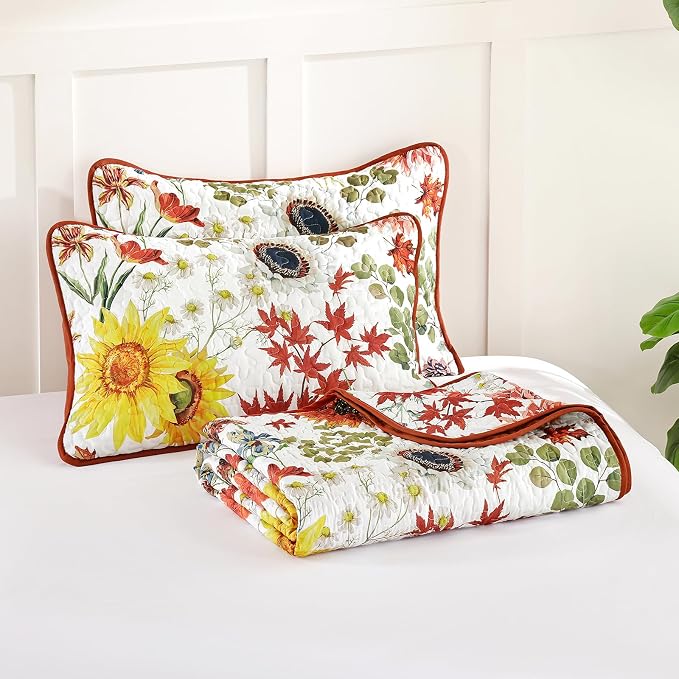 Yiran Fall Floral Quilt Set King Size, 3 Pieces Soft Lightweight Microfiber - Image 9