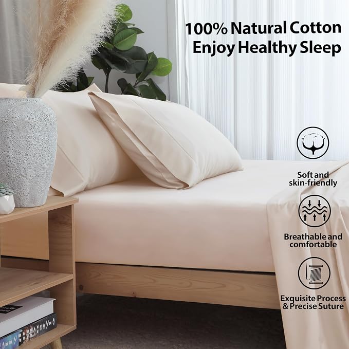 California King Size Fitted Sheet Only Beige, 100% Egyptian Cotton 600 Thread - Image 3
