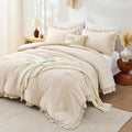 FUANNA Twin Comforter Set Beige, Ruffle Shabby Chic Twin Bed Set, Fluffy by FUANNA