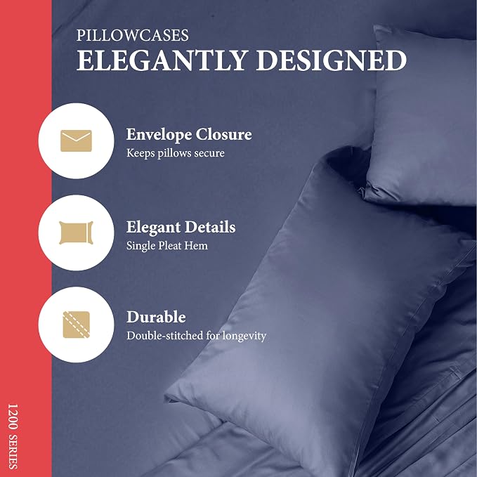 100% Egyptian Cotton Pillow Cases Standard/Queen Size Set of 2 - Image 4