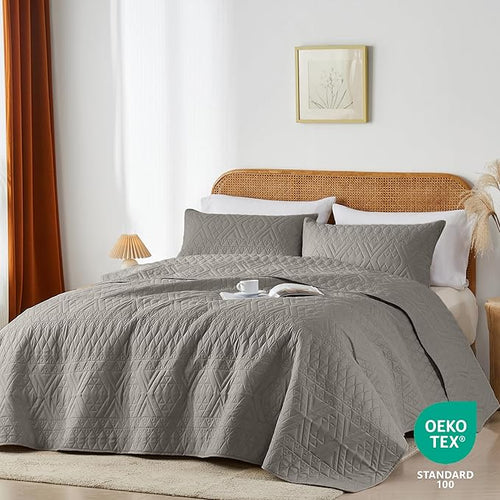 akkialla Full/Queen Size Quilt Bedding Set, Dark Grey Lightweight Microfiber - Image 2