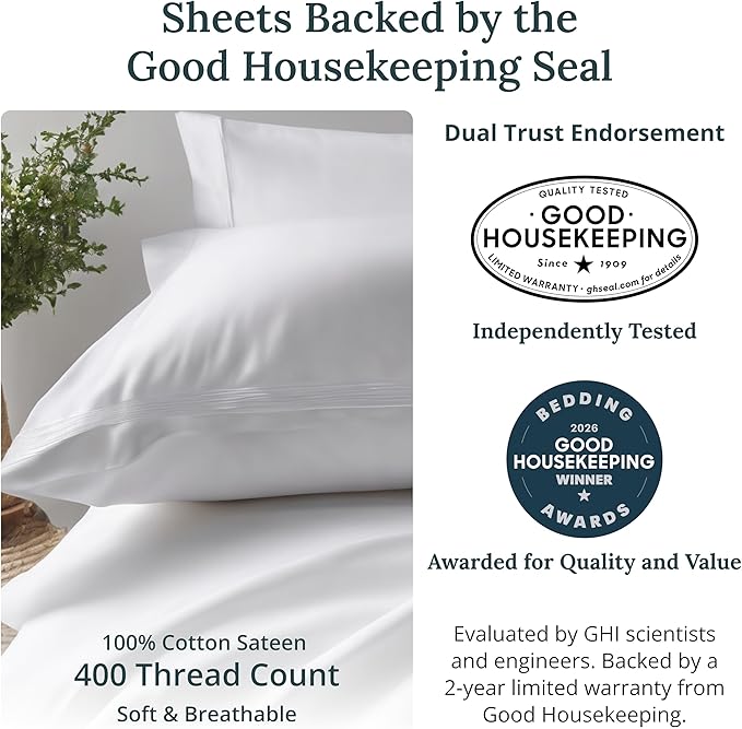 California Design Den Soft 100% Cotton Twin Sheet Set, 400 Thread Count Good - Image 2