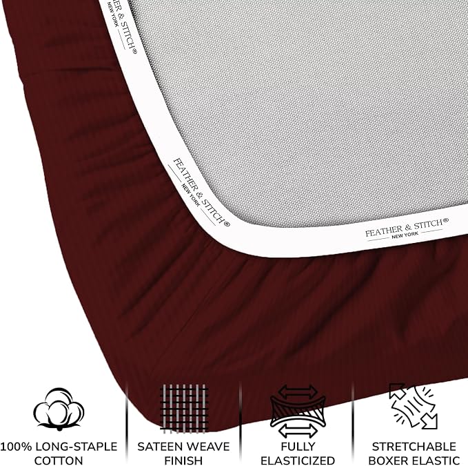Feather & Stitch 1 PC Fitted Sheet California King Size, 100% Cotton Damask - Image 2