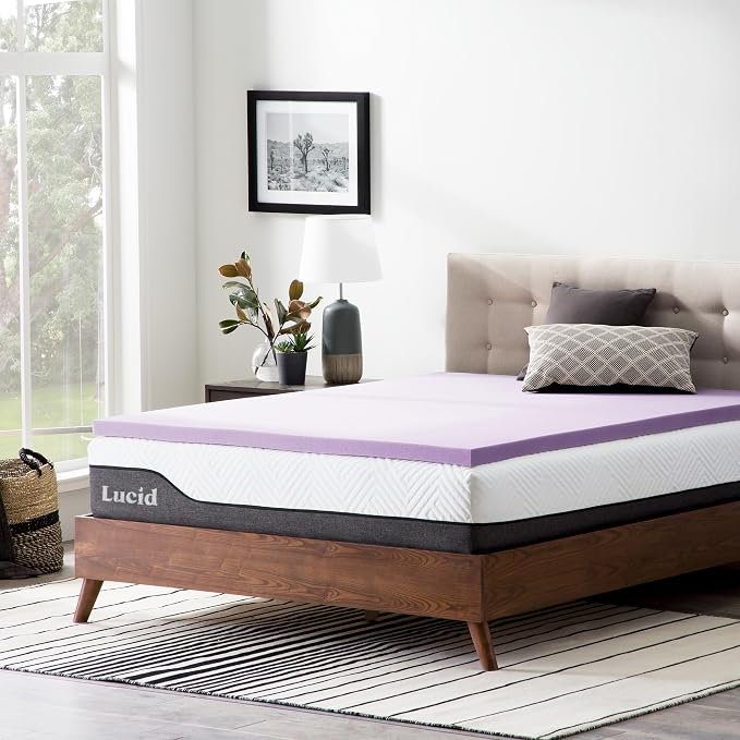 Lucid 2 Inch Lavender Memory Foam Mattress Topper, Queen Size – Essential Oil - Image 7