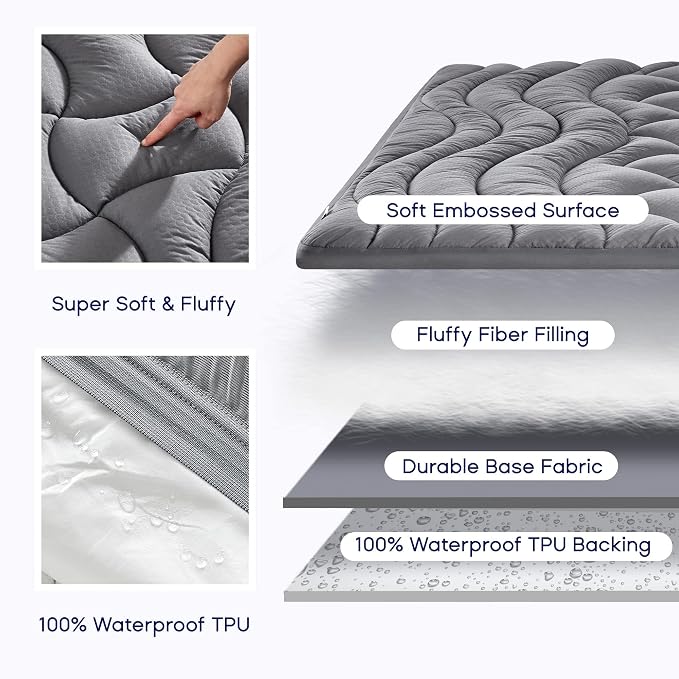 SLEEP ZONE Waterproof Twin XL Mattress Pad, Soft Mattress Topper, Fitted - Image 2