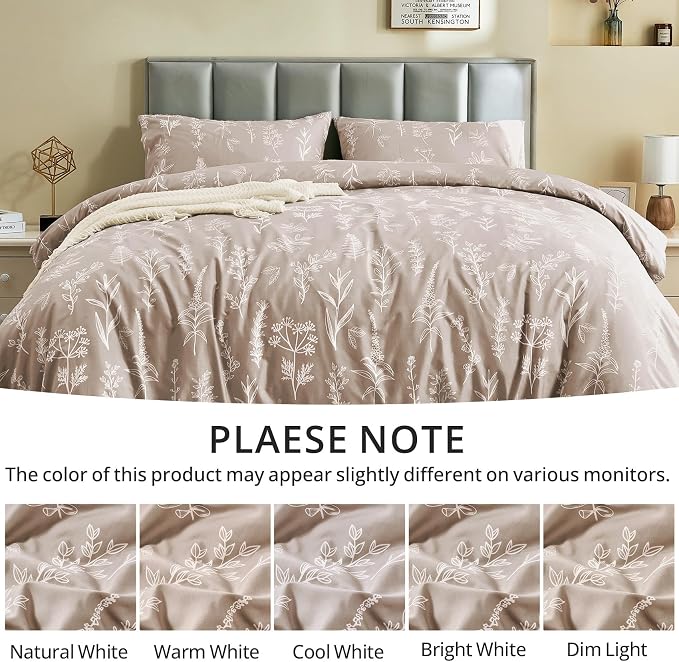 MUXHOMO Duvet Cover Full Size, Reversible Floral Taupe Duvet Cover Set - Image 7