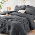 HYMOKEGE Full Size Comforter Sets Seersucker 7 Pieces, All Season Luxury Bed in by HYMOKEGE