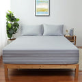 King Size Striped Fitted Sheet Only Gray Color, 100% Egyptian Cotton 600 Thread by ShunjieHome