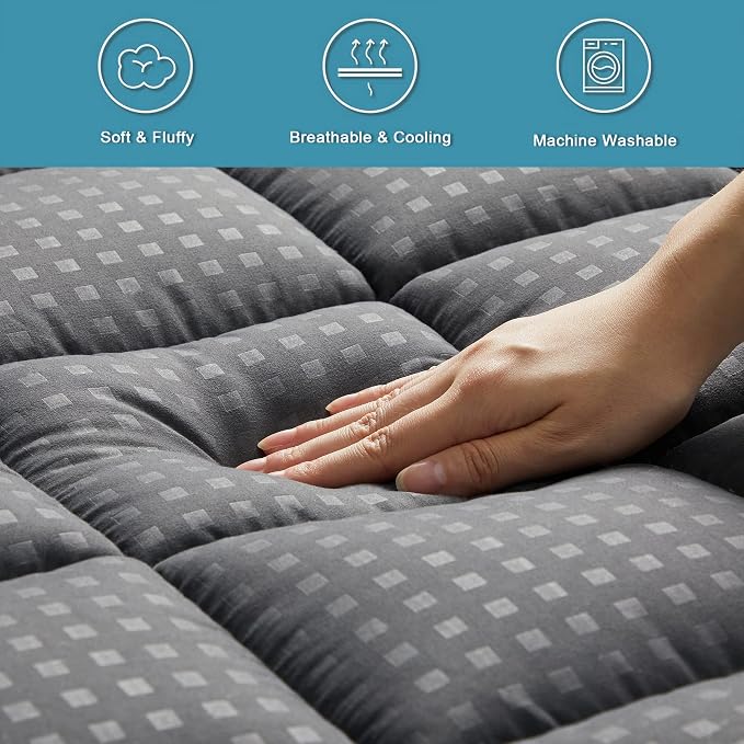 HYLEORY Full XL Mattress Pad Quilted Fitted Mattress Protector Cooling Pillow - Image 4
