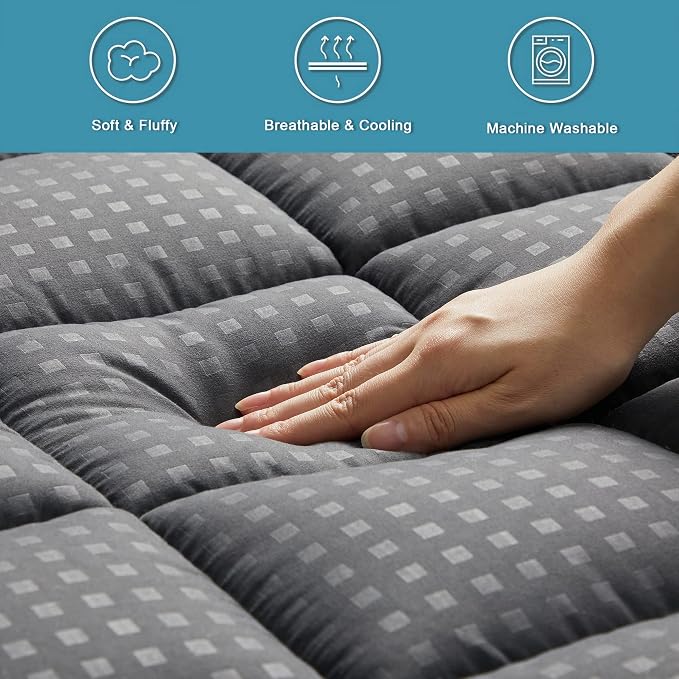 HYLEORY King Mattress Pad Quilted Fitted Mattress Protector Cooling Pillow Top - Image 4