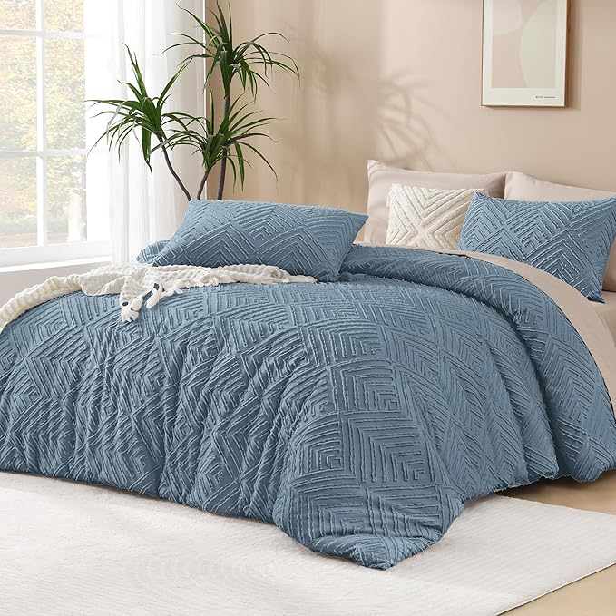 Andency Grayish Blue California King Comforter Set, 3 Pieces Grayish Blue Boho by Andency
