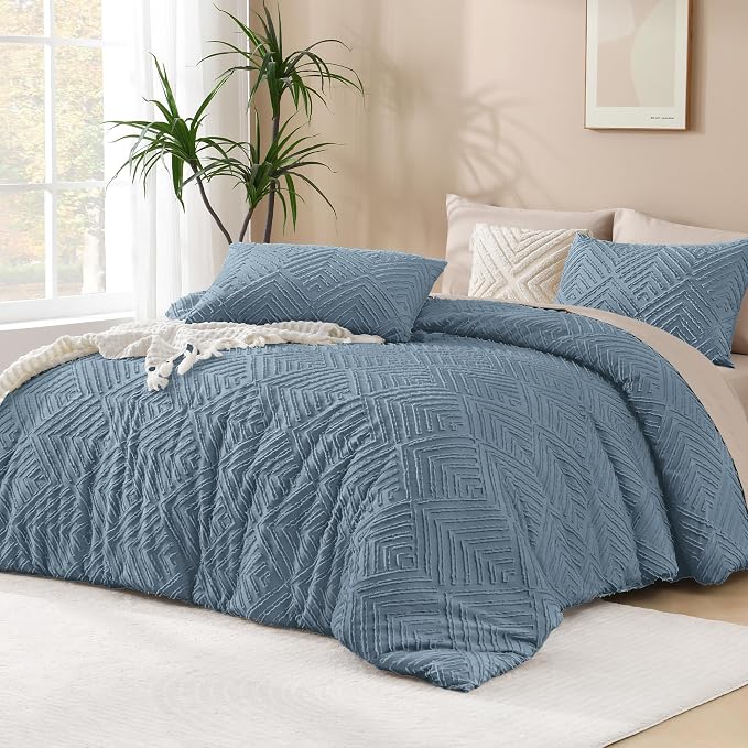 Andency Blue Comforter Set Full Size, 3 Pieces Boho Lightweight Fluffy Bedding by Andency