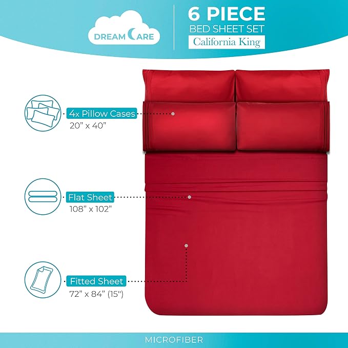 DREAMCARE California King Sheet Sets -6 pcs Breathable Cooling Bed Sheets -up - Image 4