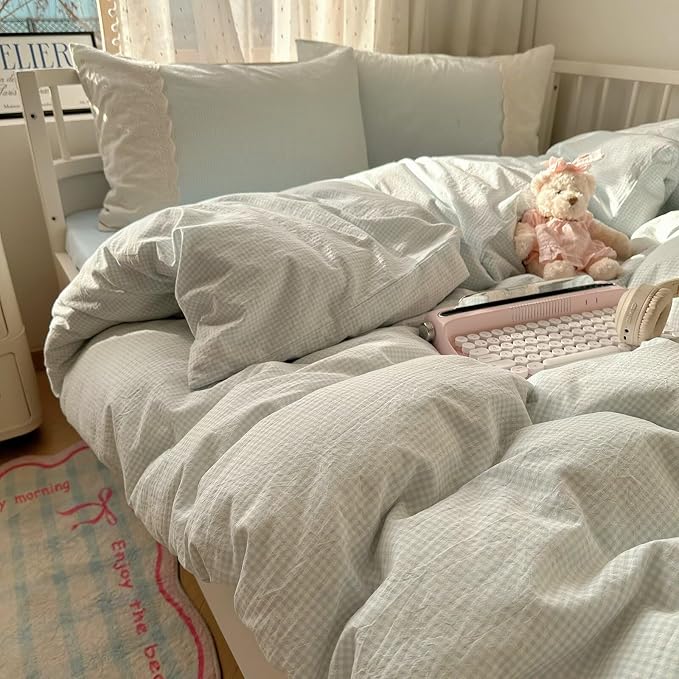 MKXI Blue Gingham Duvet Cover Set Twin XL Size - Image 6