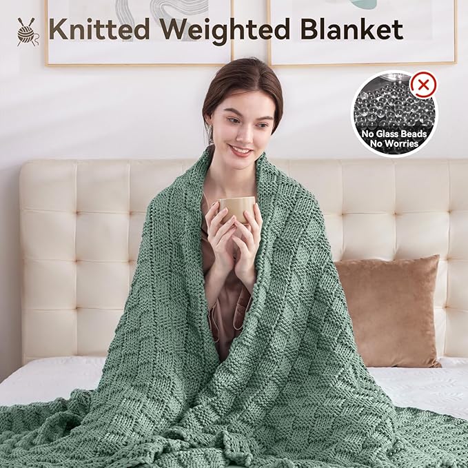 Knitted Weighted Blanket for Adult, No Beads Heavy Blanket 50” x 60'' 7lbs - Image 5