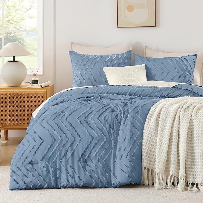 Andency Greyish Blue Oversized Queen Comforter Set, Boho Soft Warm Bedding by Andency