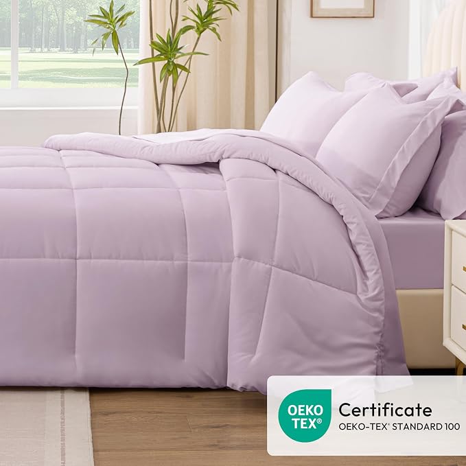 Love's cabin Queen Comforter Set Light Purple, 7 Pieces Queen Bed in a Bag - Image 5