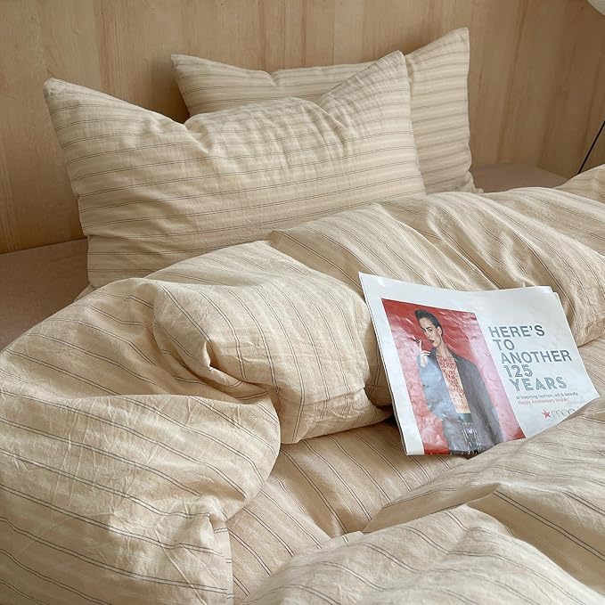 mixinni Retro Striped Duvet Cover Set Queen Size - Image 5