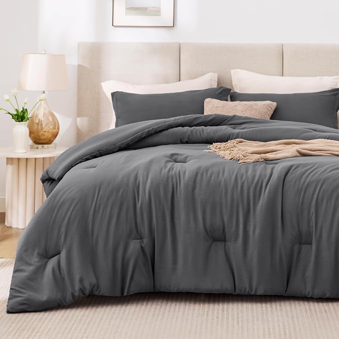Love's cabin Dark Grey Queen Comforter Set, 3-Piece Prewashed Bed Set - Image 2