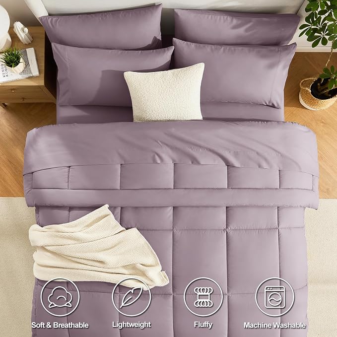CozyLux King Size Comforter Set Dusty Purple, 7 Pieces Bed in a Bag, Bedding Set - Image 2