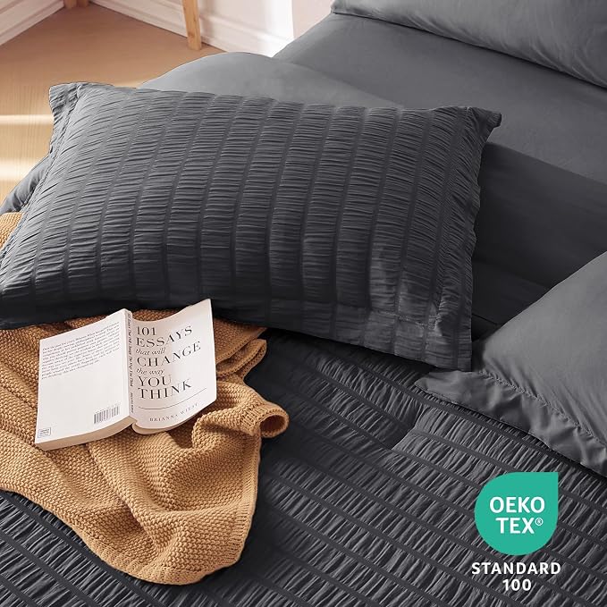 MUXHOMO 7 Pieces Full Comforter Set, Seersucker Bed in a Bag Full Size - Image 9