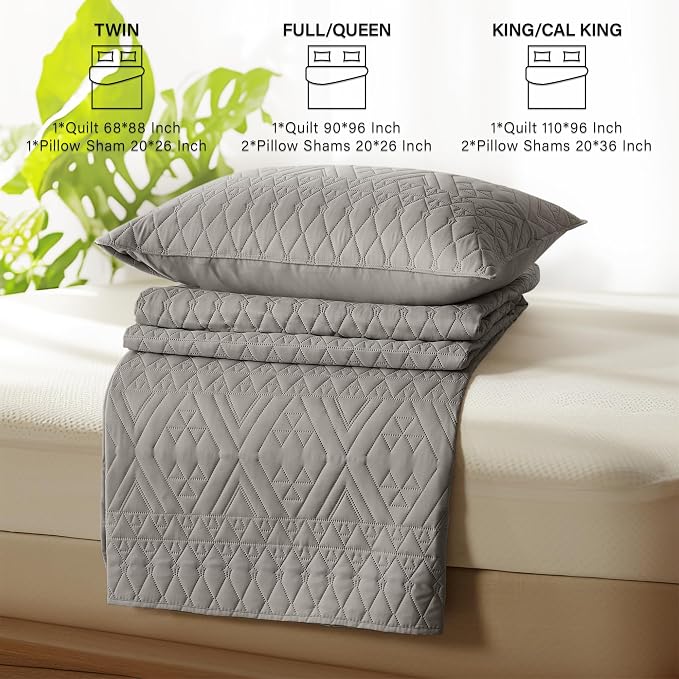 akkialla Full/Queen Size Quilt Bedding Set, Dark Grey Lightweight Microfiber - Image 7