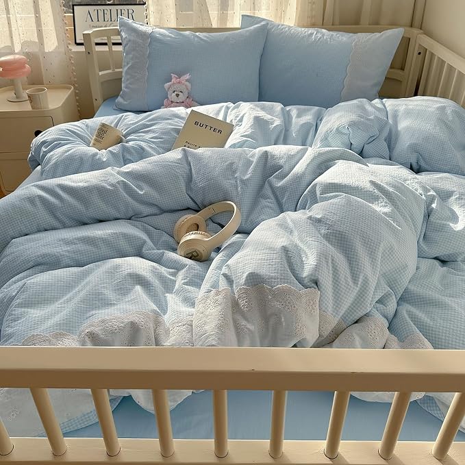 mixinni Blue Gingham Duvet Cover Full Size - Image 2