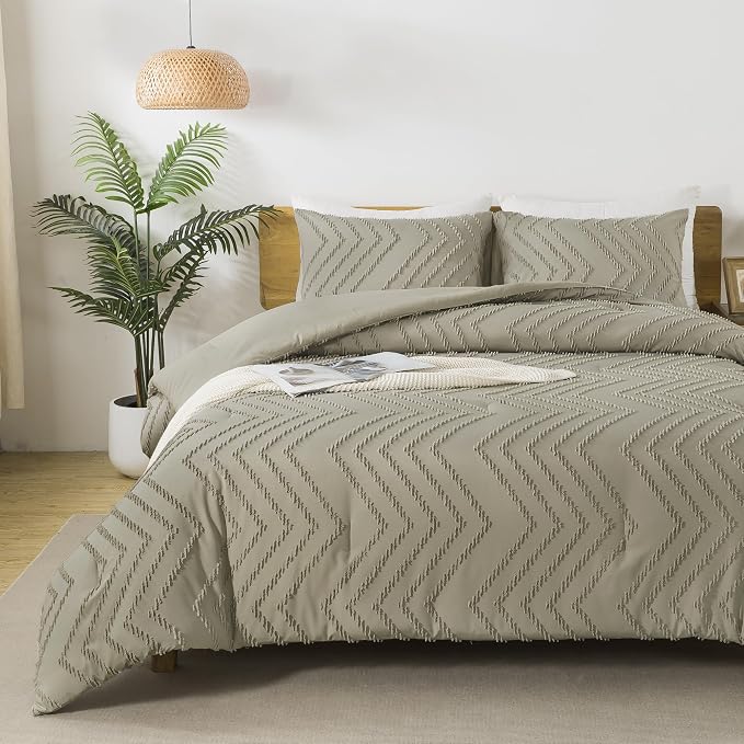 Andency Oatmeal Comforter Set King Size, Boho Soft Warm Tufted Bedding - Image 6