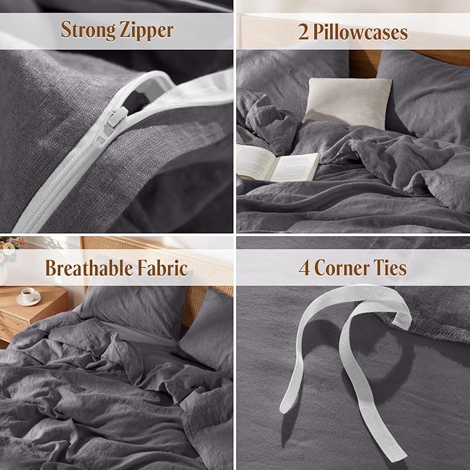 LBRO2M 100% France Linen Duvet Cover Set Full Size 3 Pcs Natural Flax Comforter - Image 5