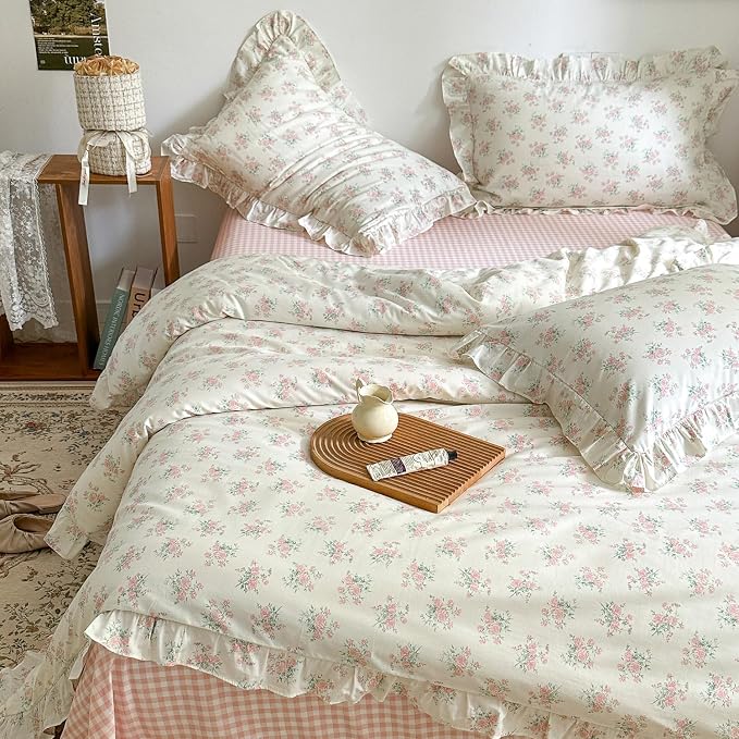 mixinni Pink Floral Duvet Cover Set Queen Size - Image 5