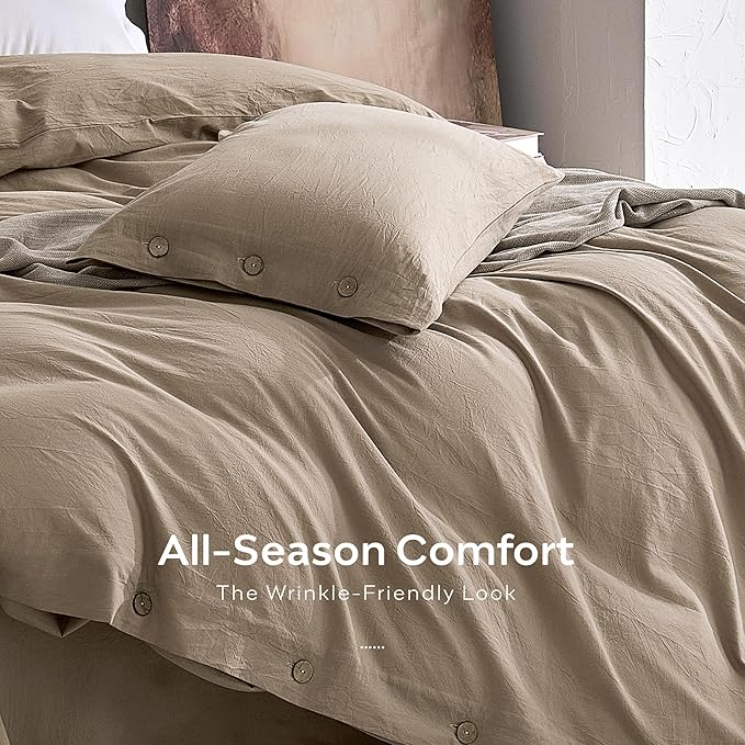 JELLYMONI 100% Washed Cotton Duvet Cover Twin – Soft, Breathable Linen-Look - Image 5
