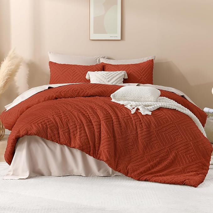 Andency Burnt Orange Oversized King Comforter 128''x120'', 3 Pieces Terracotta - Image 2