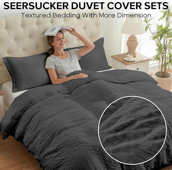 Cozyide Dark Grey Duvet Cover Queen Size, 3 Pieces Bedding Duvet Covers - Image 2