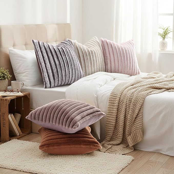 decorUhome Cozy Faux Fur Throw Pillow Covers 20x20 Set of 2 Decorative Soft - Image 6
