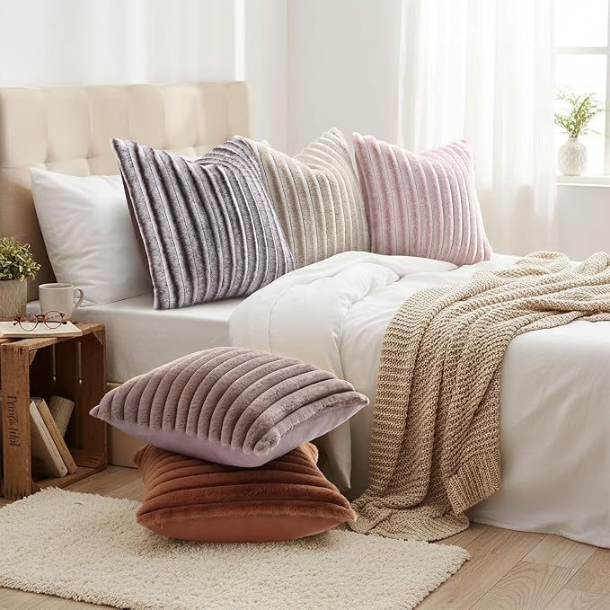 decorUhome Summer Cozy Faux Fur Throw Pillow Covers 16x16 Set of 2 Decorative - Image 6