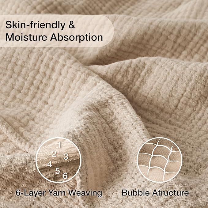 6 Layers Cotton Muslin Blankets Large, Lightweight Cotton Throw, Cooling Soft - Image 4