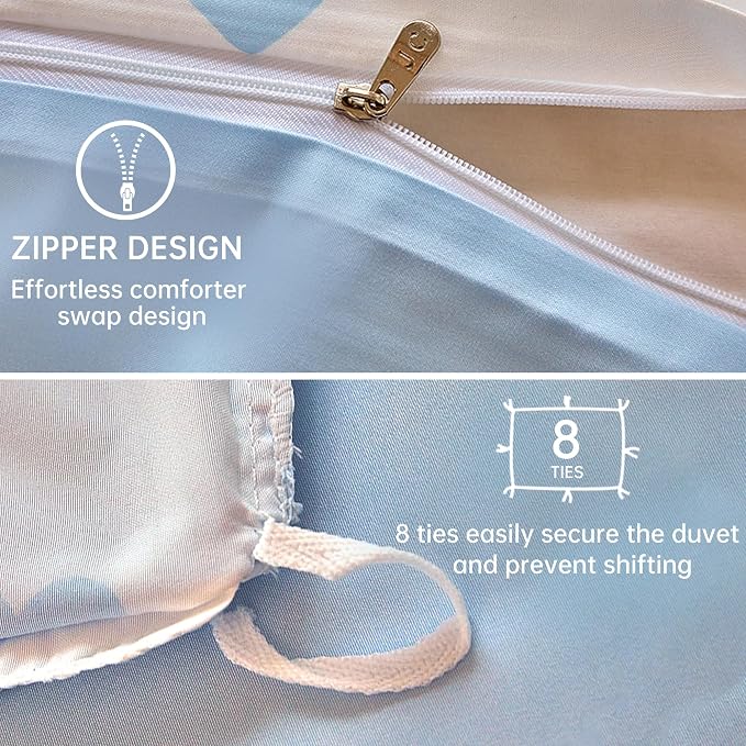 BOLINLIVING Cute Duvet Cover King Size, Reversible Light Blue & White Heart - Image 6
