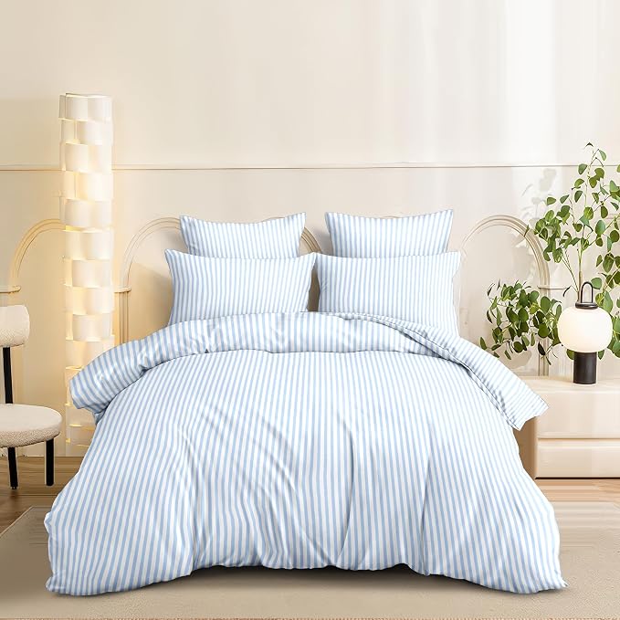 Nayoroom Blue Striped Duvet Cover King Size White Stripe Duvet Cover Dorm - Image 5