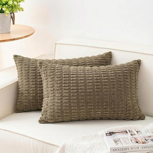 Aegero Pack of 2 Corduroy Decorative Throw Pillow Covers 12x20 InchSoft Striped by Unknown