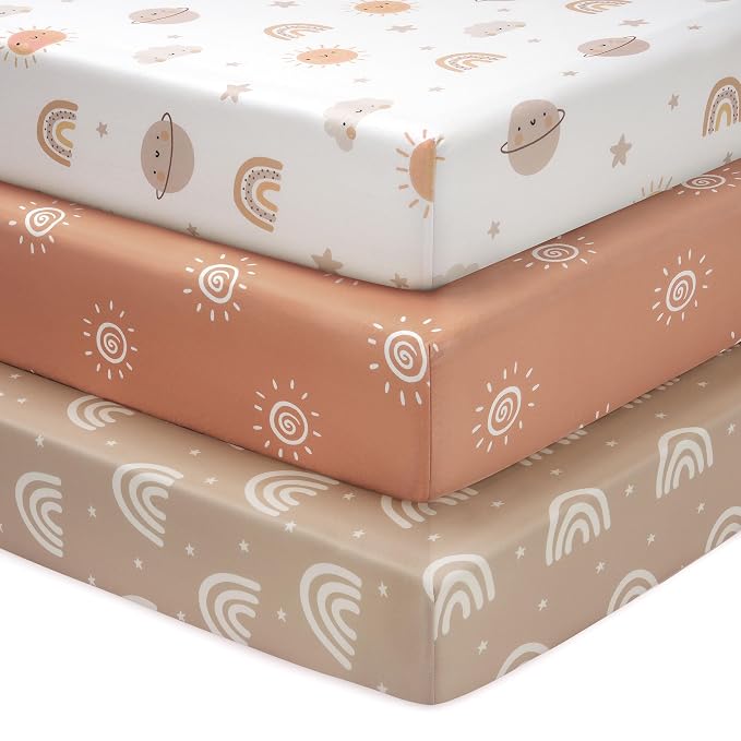 Baby Crib Sheets for Boys and Girls, 3 Pack Fitted Toddler Bed Sheets Neutral by FIEMOL