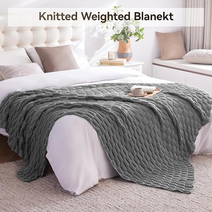 Knitted Weighted Blanket for Adult, No Beads Heavy Blanket 50” x 60'' 10lbs - Image 6