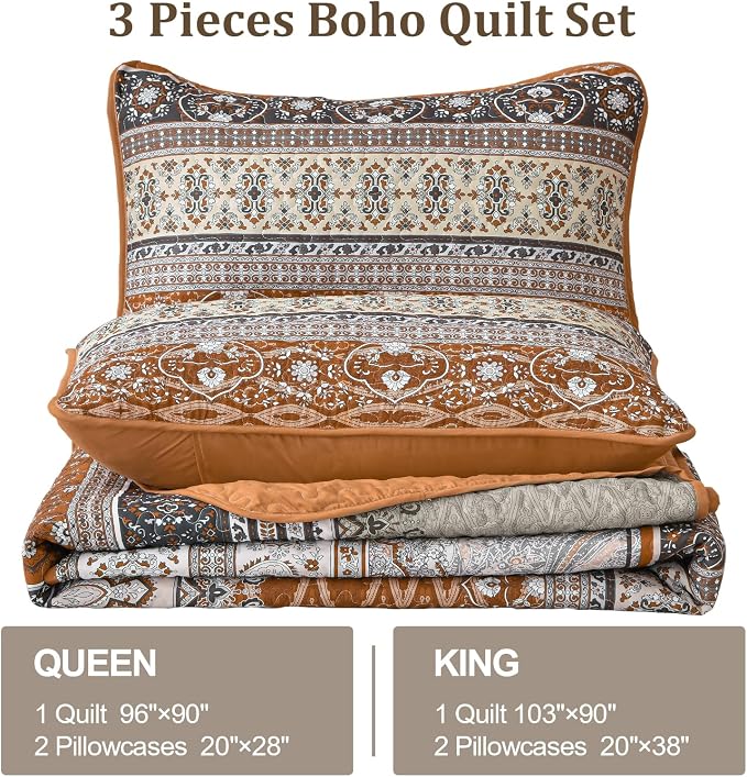 WONGS BEDDING Boho Queen Quilt Set, Fall Lightweight Bed Decor Bedspread - Image 7