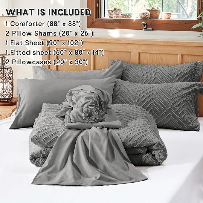 Zzlpp Queen Comforter Set 7 Pieces, Dark Grey Tufted Bed in a Bag - Image 5