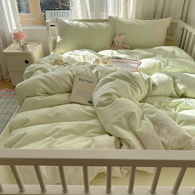 MKXI Mint Green Gingham Duvet Cover Set Full - Image 3