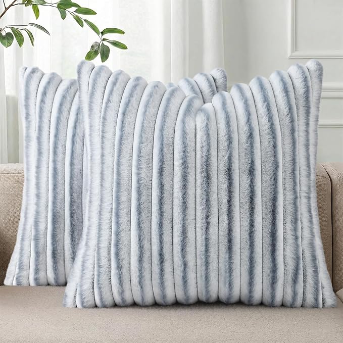 Pallene Faux Fur Plush Throw Pillow Covers 16x16 Set of 2, Luxury Soft Fluffy by PALLENE