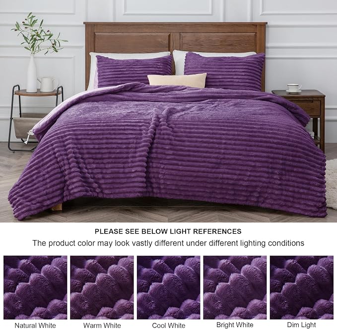BEDELITE Fleece King Comforter Set -Super Soft & Warm Fluffy Purple Bedding - Image 8