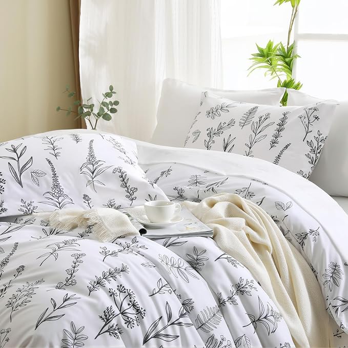 MUXHOMO Duvet Cover King Size, Reversible Floral White Duvet Cover Set - Image 2
