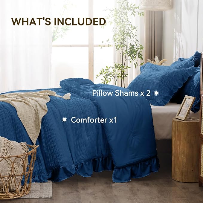 JOLLYVOGUE Teal King Comforter Set, 3 Pieces Seersucker Comforters King Size - Image 5