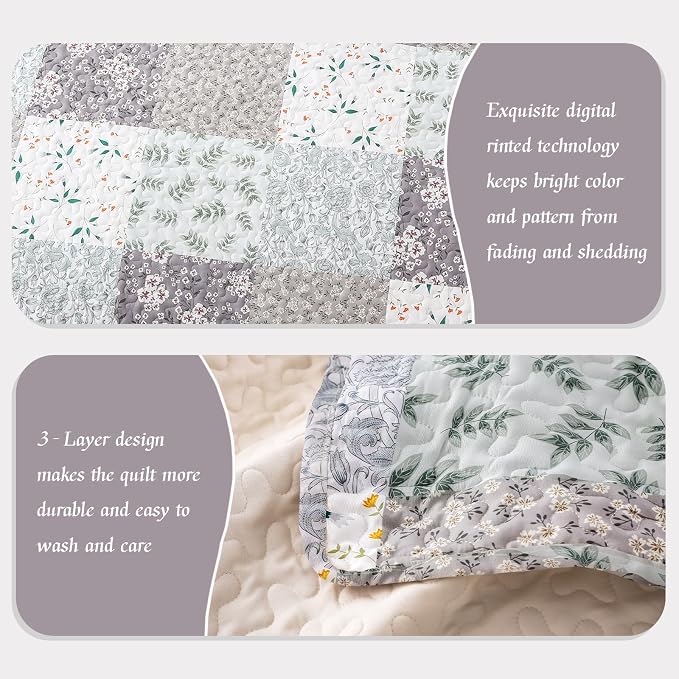 Whale Flotilla Patchwork Quilts Queen Size, Extra Soft Boho Floral Bedspreads - Image 5